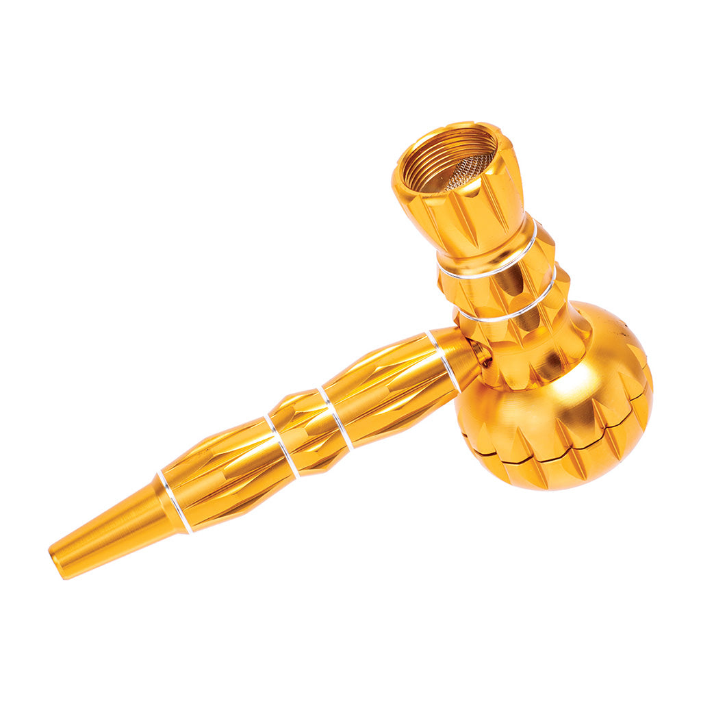 ALUMINUM RIBBED SMOKING PIPE WITH GRINDER MULTIPLE COLORS