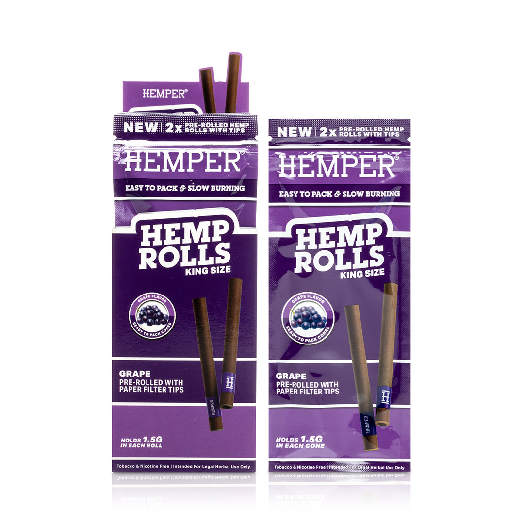 Pre-Rolled King Size Paper Tip Hemp Rolls | 2PK Display Multiple Flavors Available