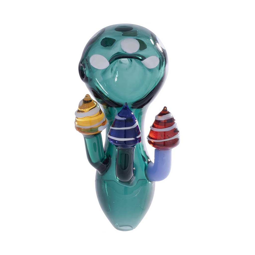 MUSHROOM CHARACTER GLASS HAND PIPE MULTIPLE COLORS