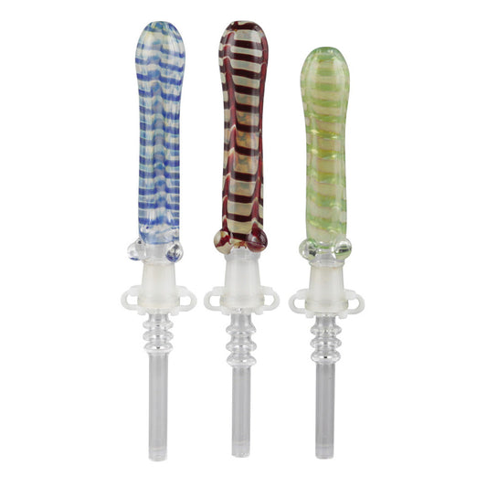 Glass Dab Straw w/ 10mm Quartz Tip - 6.5" / Assorted Colors