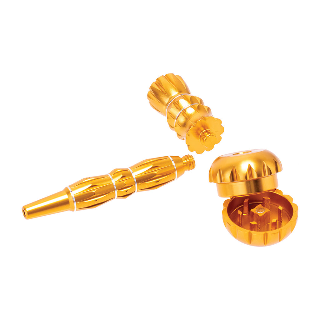 ALUMINUM RIBBED SMOKING PIPE WITH GRINDER MULTIPLE COLORS