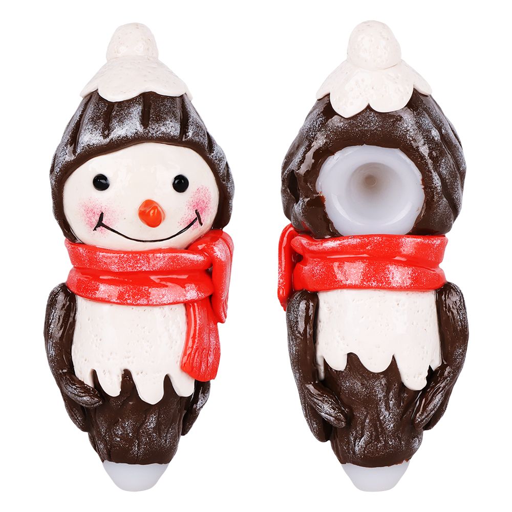 Snowman Glow In The Dark Enamel Resin Sculpted Glass Spoon Pipe - 6.25"