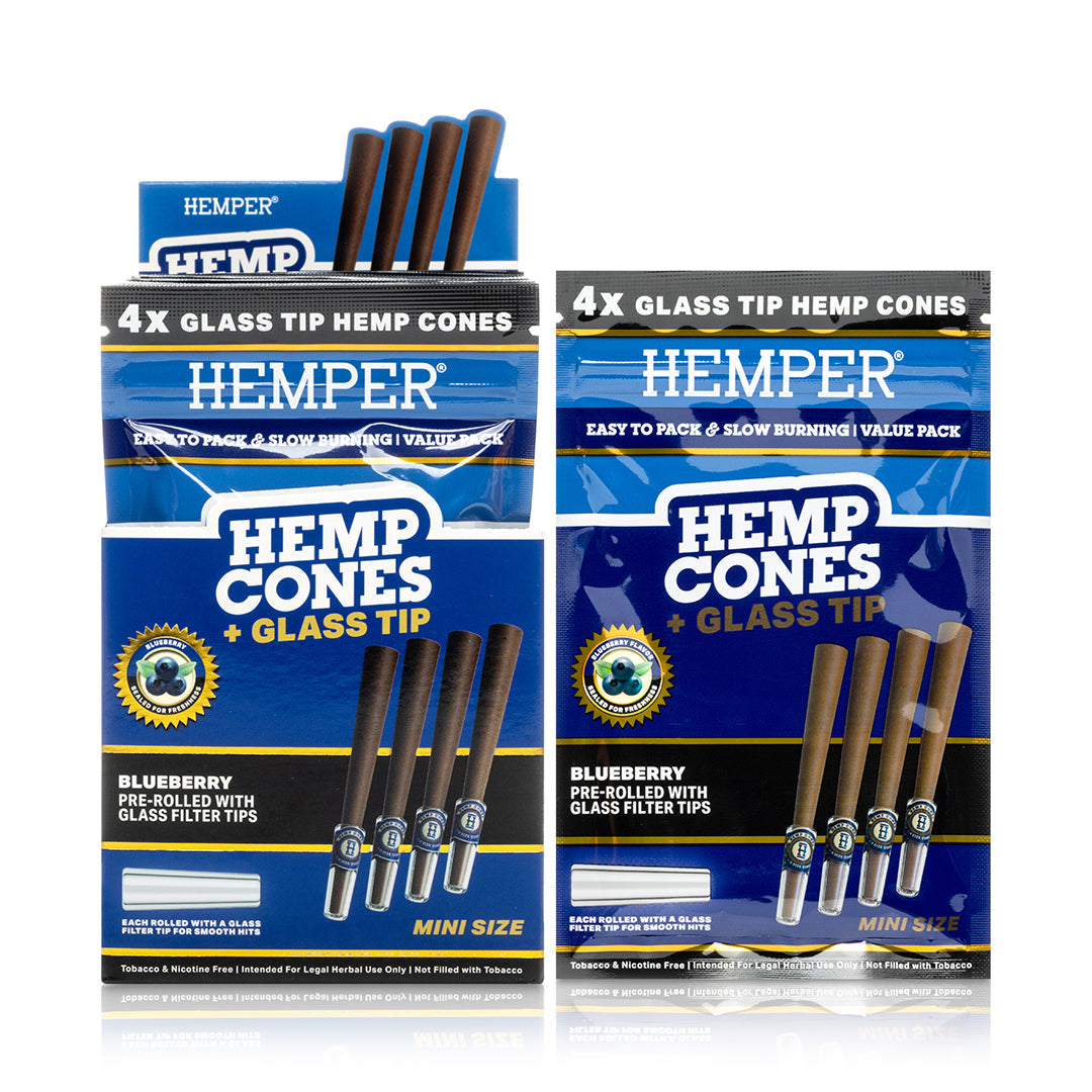 Pre-Rolled 4PK Mini Size Glass Tipped Hemp Cones | 12ct Display Multiple Flavors Available