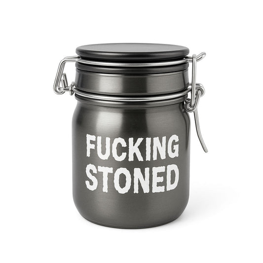FUCKING STONED AIRTIGHT GLASS MINI HERB STORAGE JAR