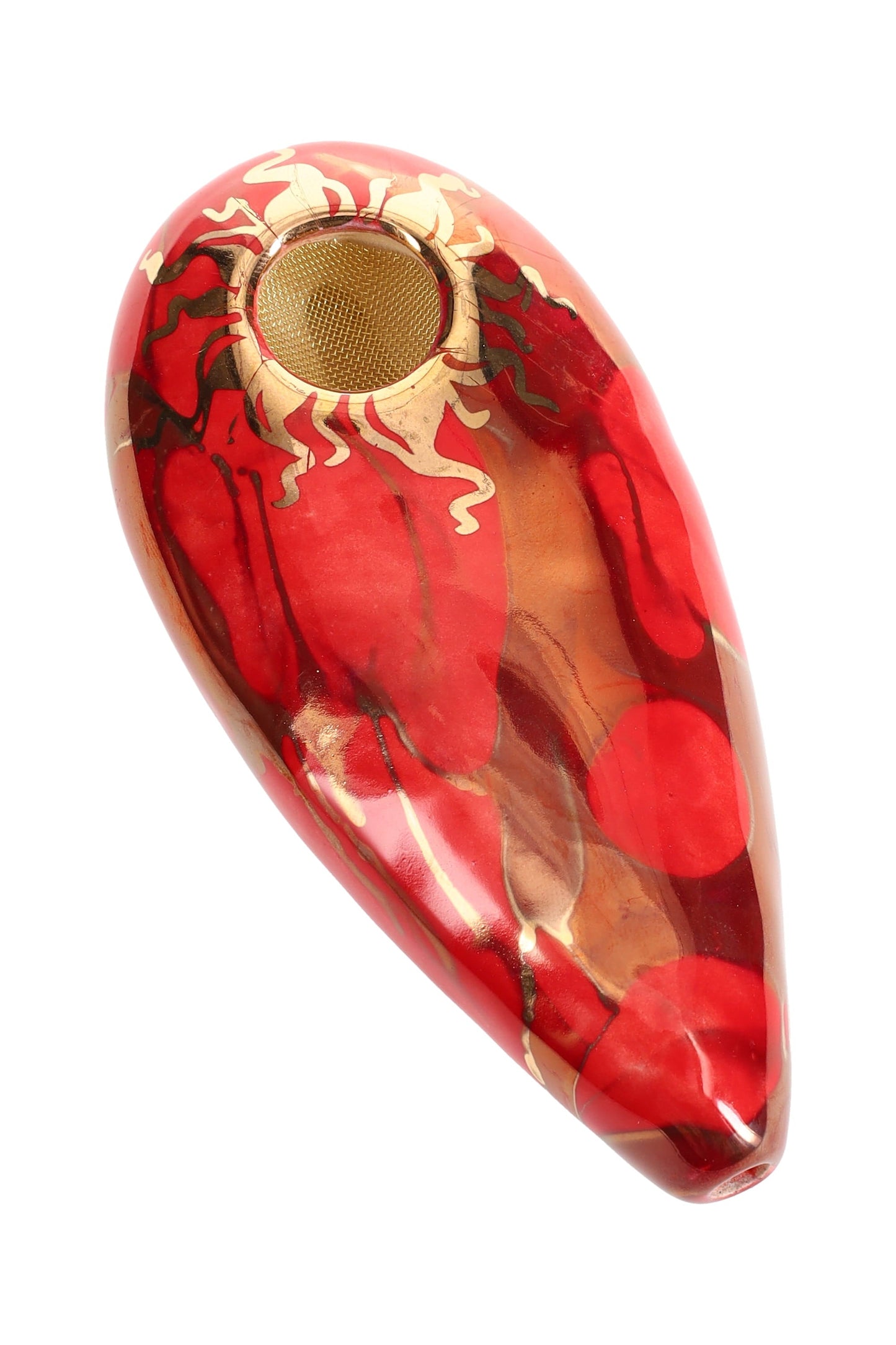 Ancient Creations Ceramics 4″ Oval Ceramic Hand Pipe – Brass Screen – US-Made