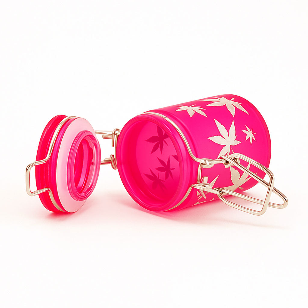 AIRTIGHT GLASS SILVER LEAVES STASH JAR WITH CLAMP LID TWO DIFFERENT SIZES AVAILABLE