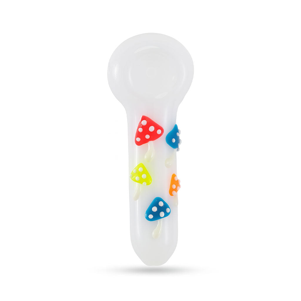 Mushroom Field White Glass Hand Pipe - 3D Sculpted Art