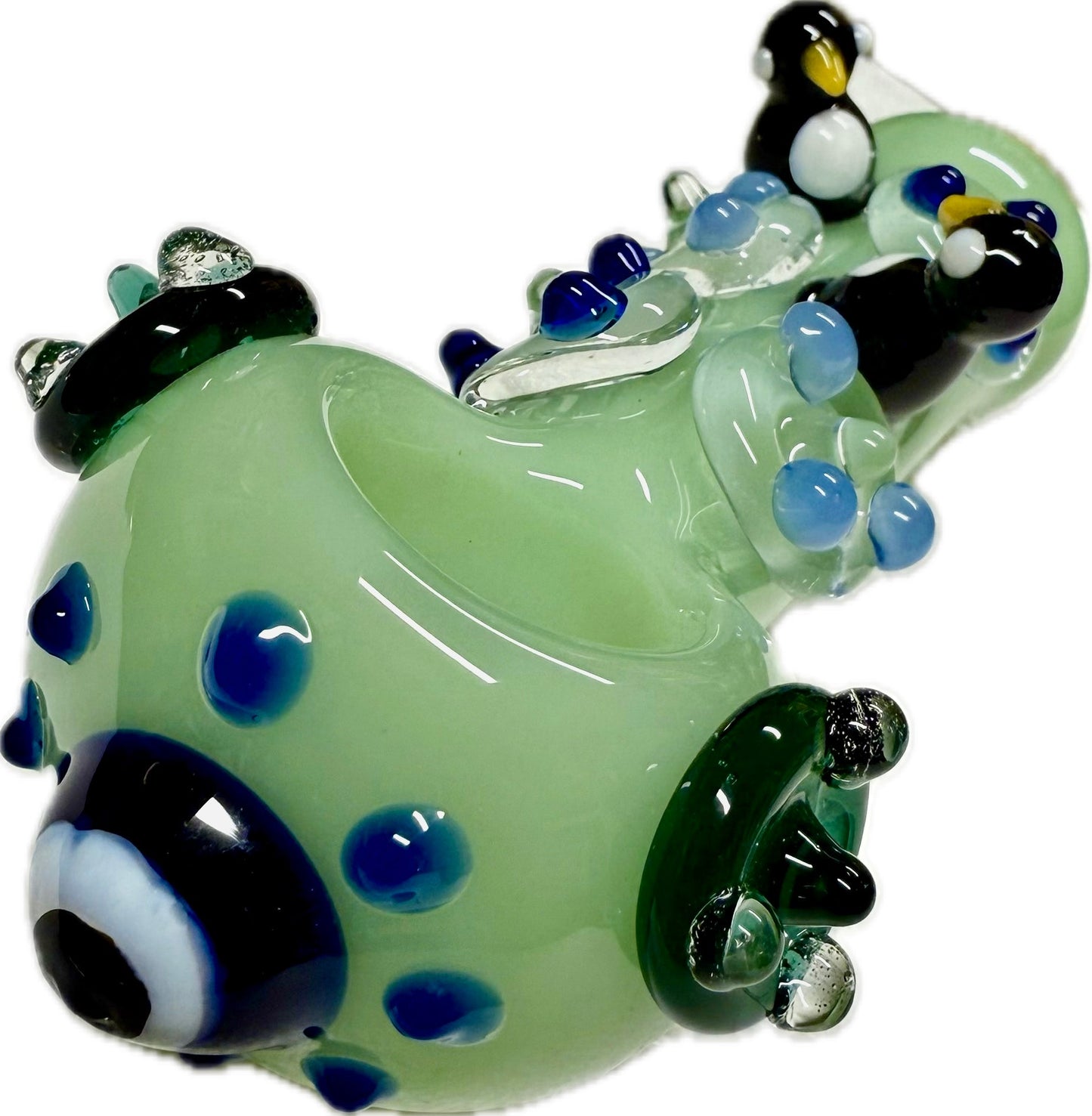 Ripkitty 4.5" Tobacco Dry Herb Hand Pipe Spoon Color Tube Glass with Penguins Art