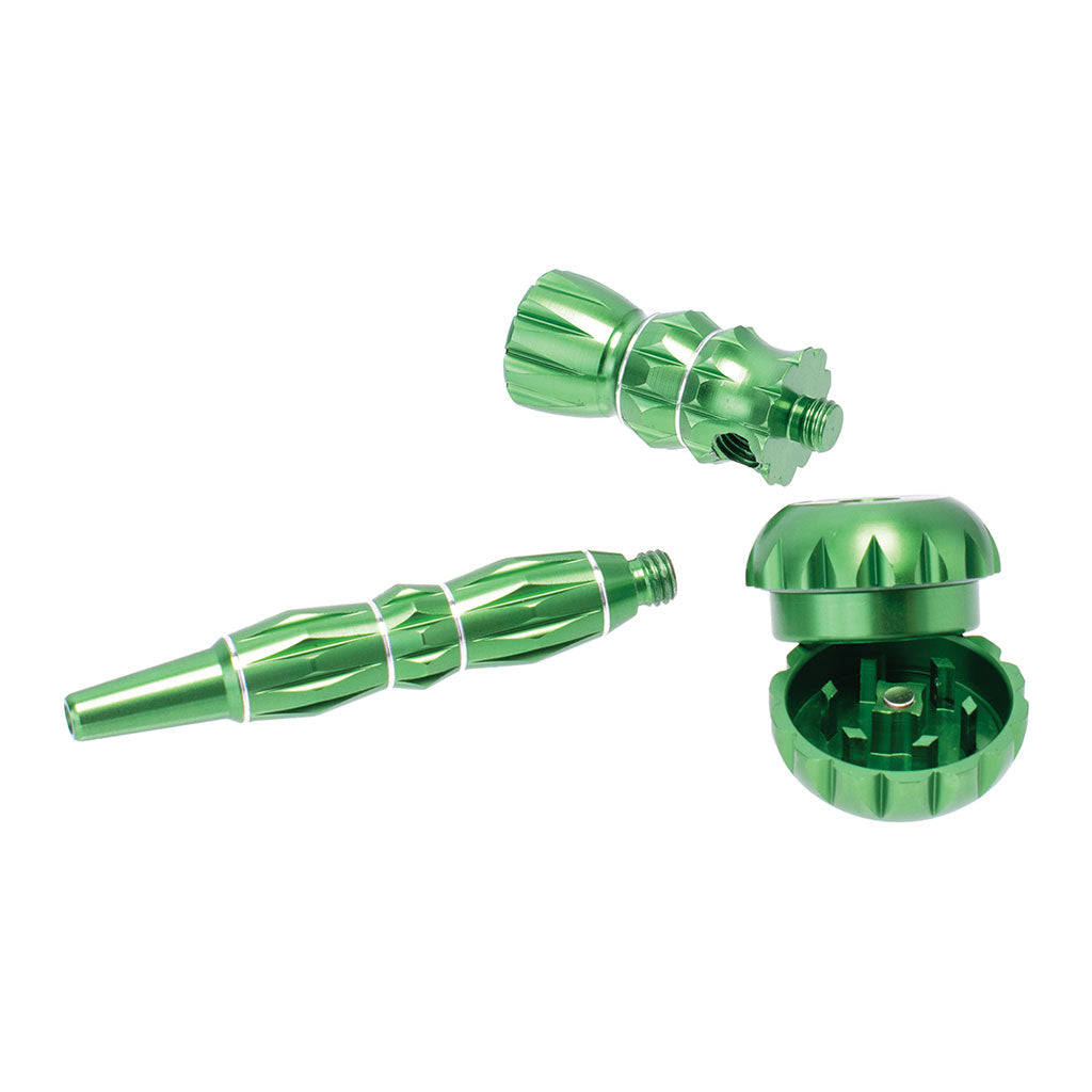 ALUMINUM RIBBED SMOKING PIPE WITH GRINDER MULTIPLE COLORS