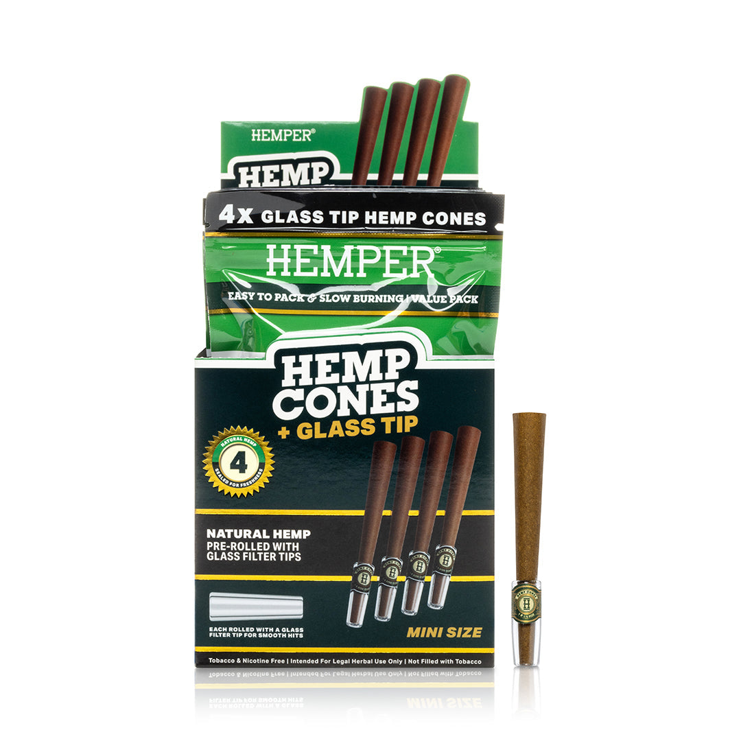Pre-Rolled Mini Size Glass Tipped Hemp Cones | 4PK Multiple Flavors Available