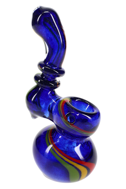Rasta Swirl Frit Glass Sherlock Bubbler “Rasta Ripple” – 5″ – Assorted Colors