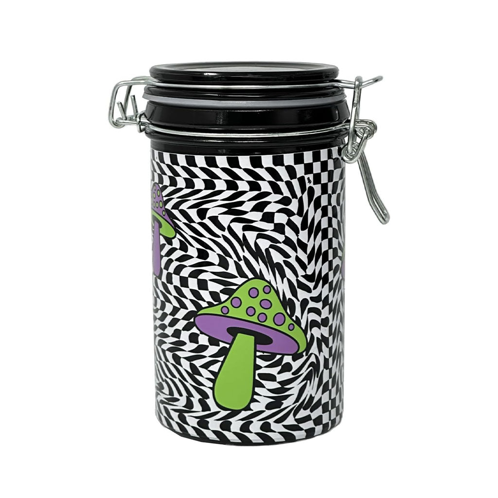 TRIPPY MUSHROOM CHECKBOARD STORAGE JAR