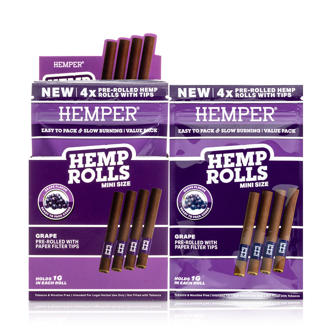 Pre-Rolled Mini Size Paper Tip Hemp Rolls | 4PK Display Multiple Flavors Available
