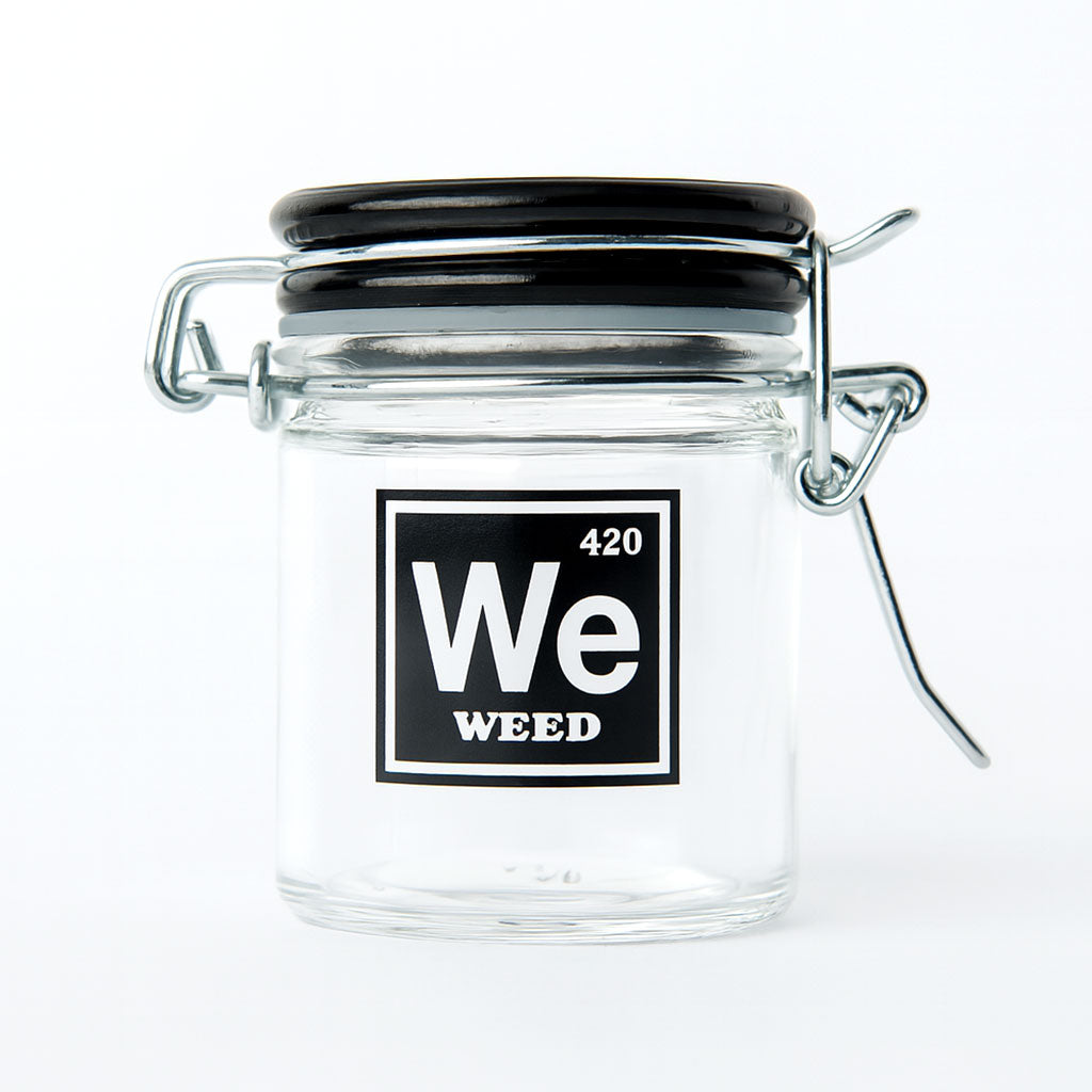 AIRTIGHT GLASS WEED PERIODIC SYMBOL STORAGE JAR TWO DIFFERENT SIZES