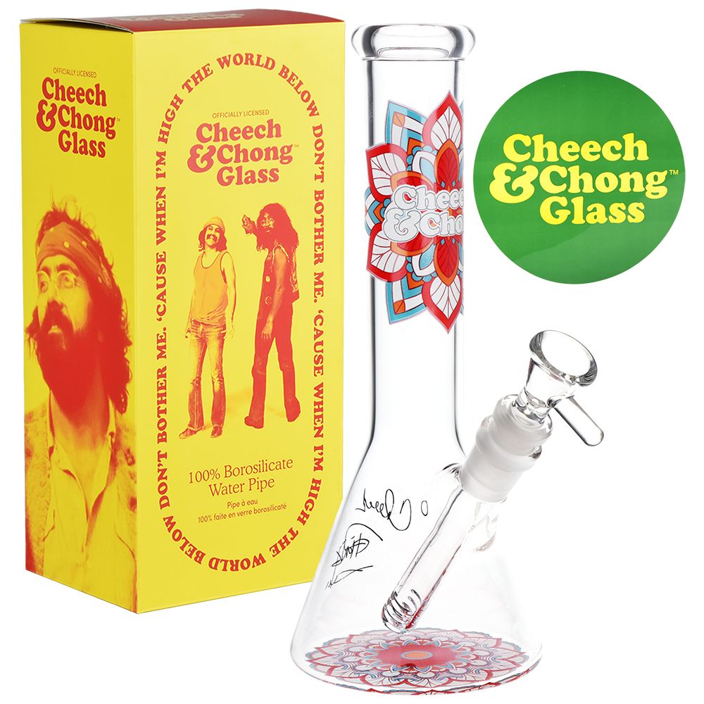 Cheech & Chong Glass Mandala Glow Glass Beaker Water Pipe - 10"