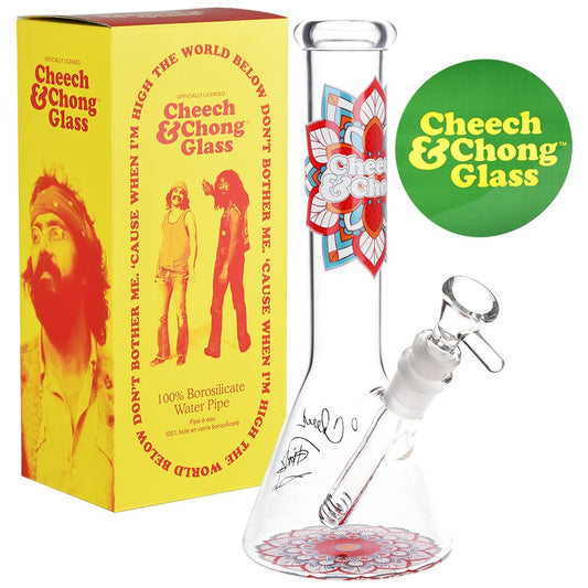 Cheech & Chong Glass Mandala Glow Glass Beaker Water Pipe - 10"