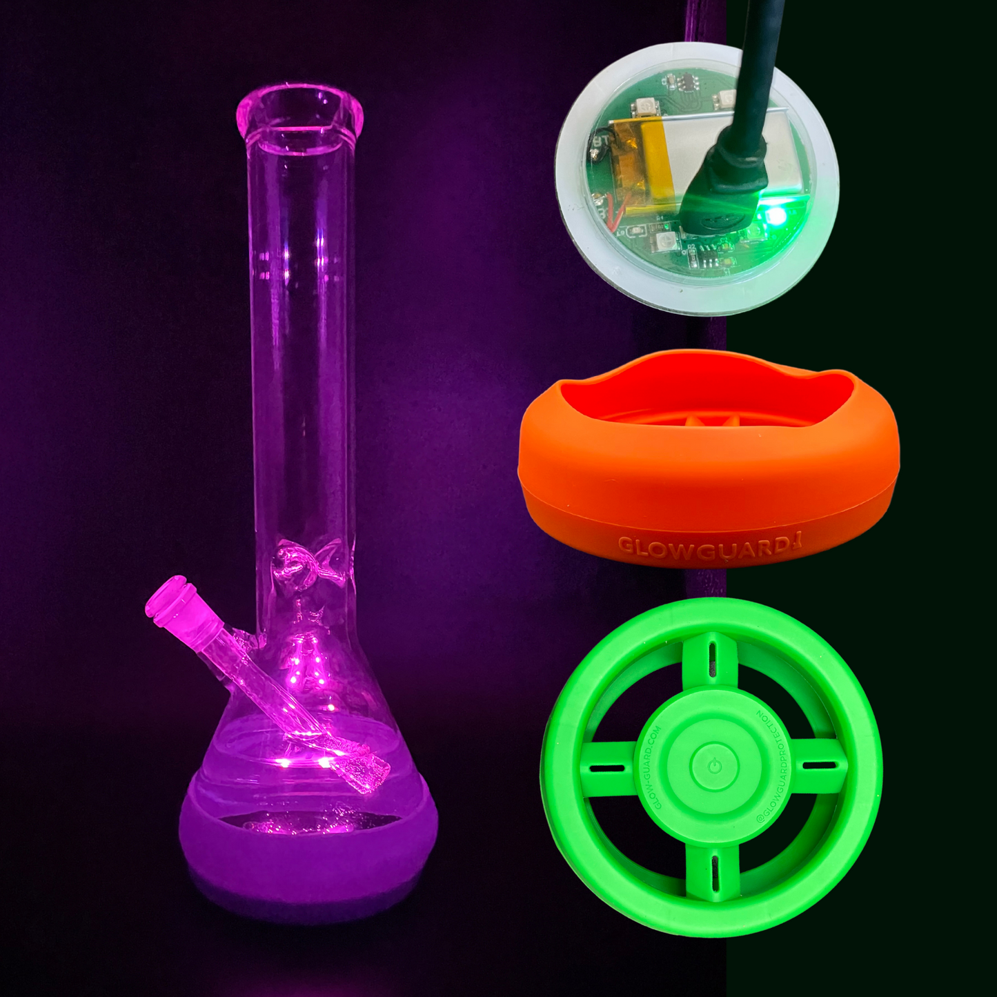 Bong Base Bumper USB Rechargeable 4.25in-6in Bases Silicone Fits Variety of Shapes - 8 Color Options