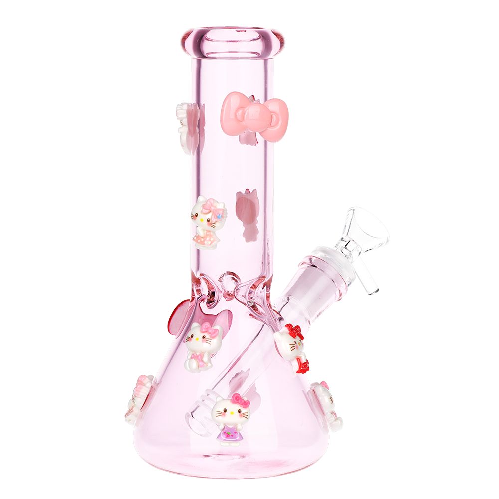 Wassup Kitty Beaker Glass Water Pipe - 8" / 14mm F / Pink