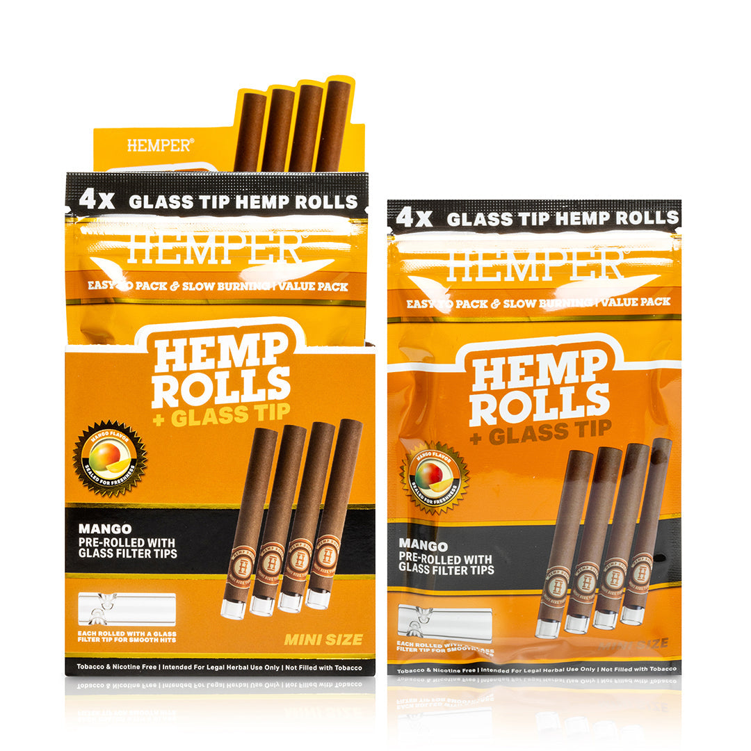 Pre-Rolled Mini Size Glass Tipped Hemp Rolls | 4PK Display Multiple Flavors Available