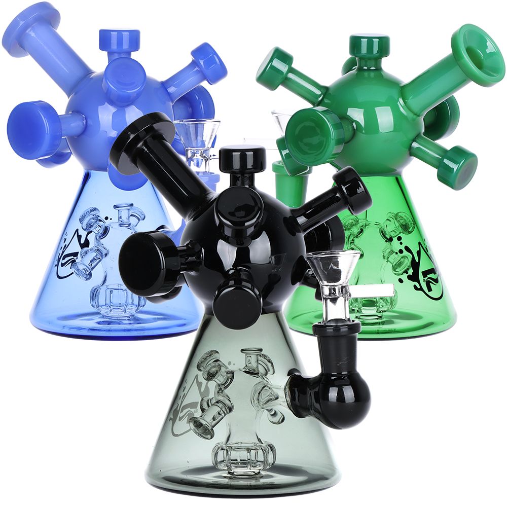 Pulsar Molecule Glass Water Pipe - 7" / 14mm F / Colors Vary