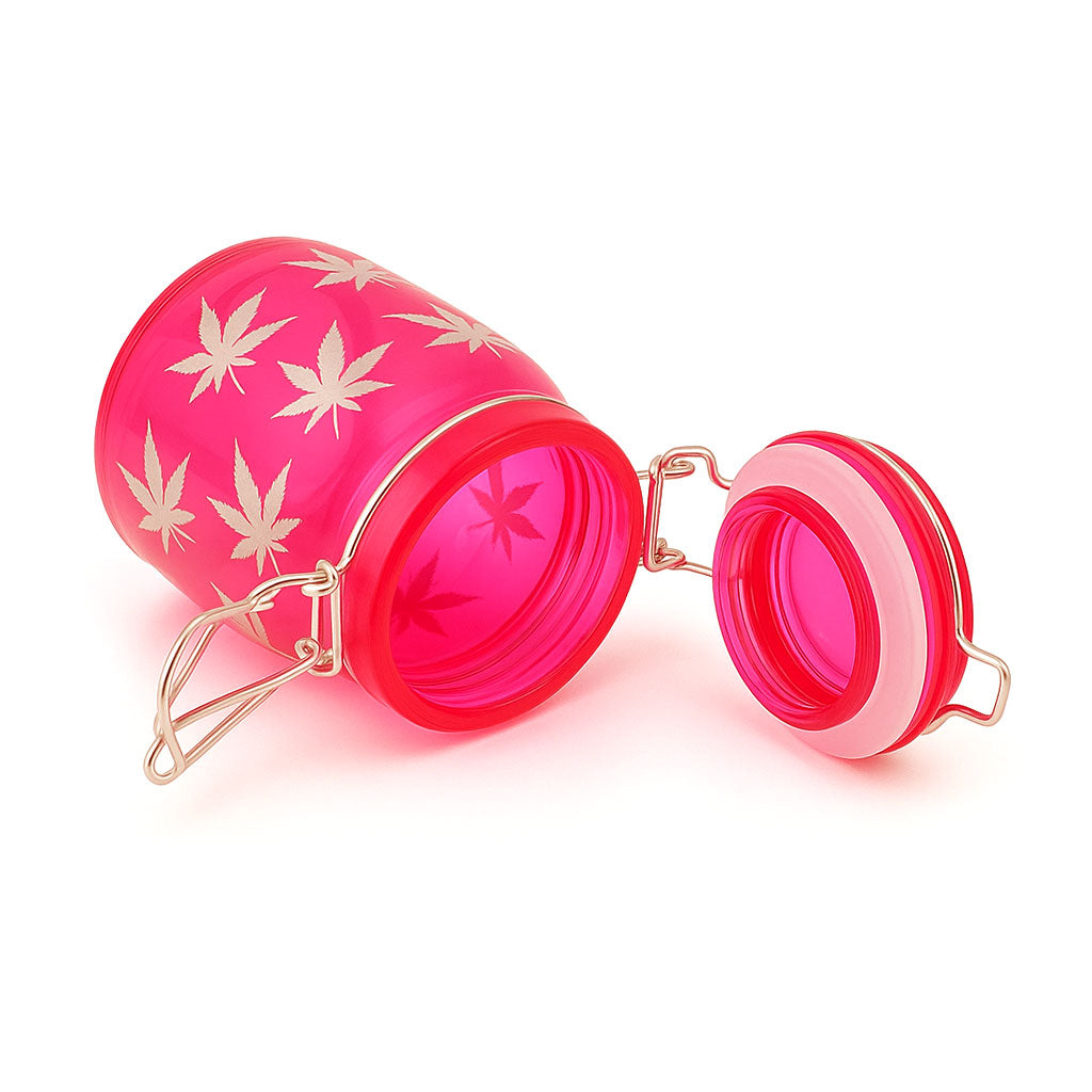 AIRTIGHT GLASS SILVER LEAVES STASH JAR WITH CLAMP LID TWO DIFFERENT SIZES AVAILABLE