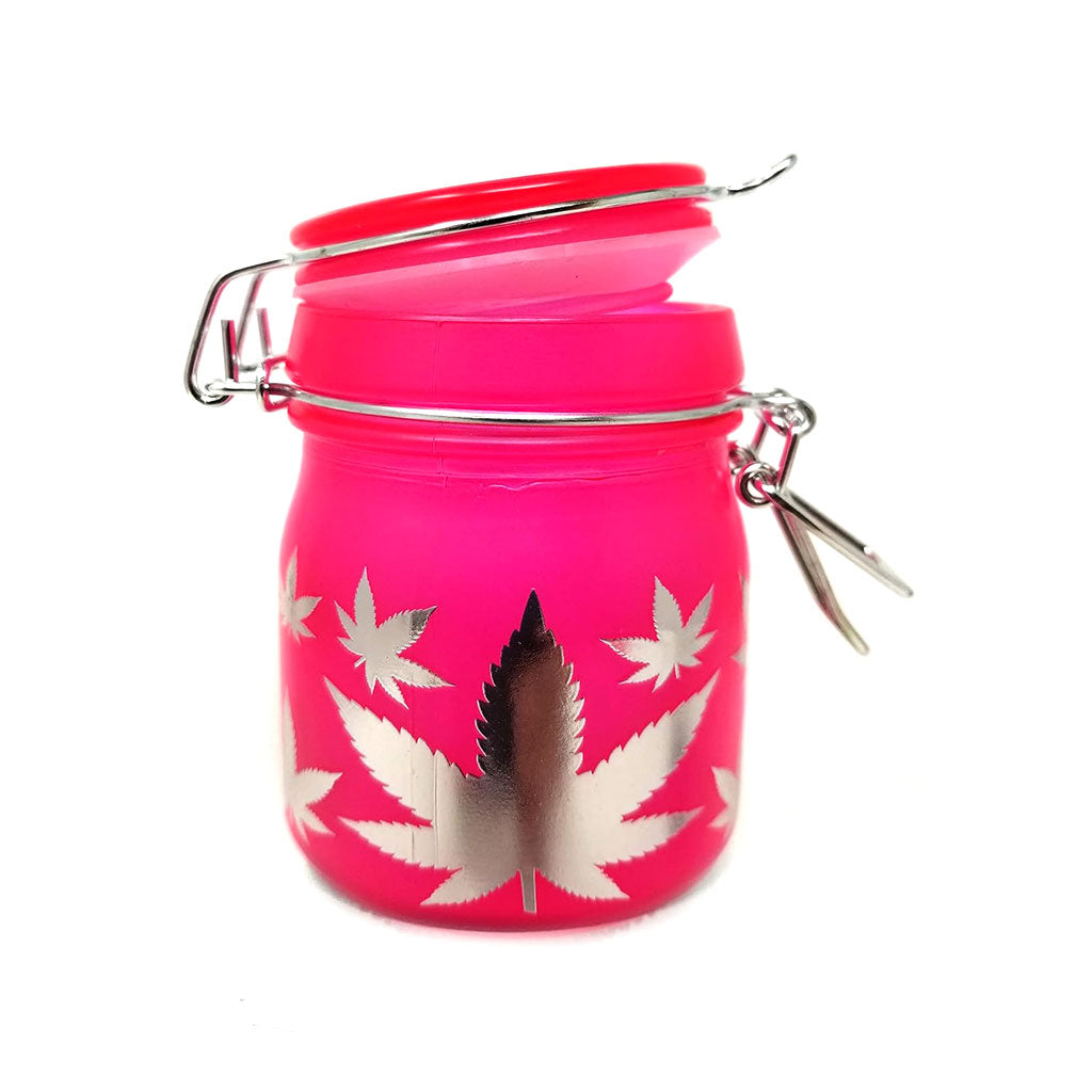 AIRTIGHT GLASS SILVER LEAVES STASH JAR WITH CLAMP LID TWO DIFFERENT SIZES AVAILABLE