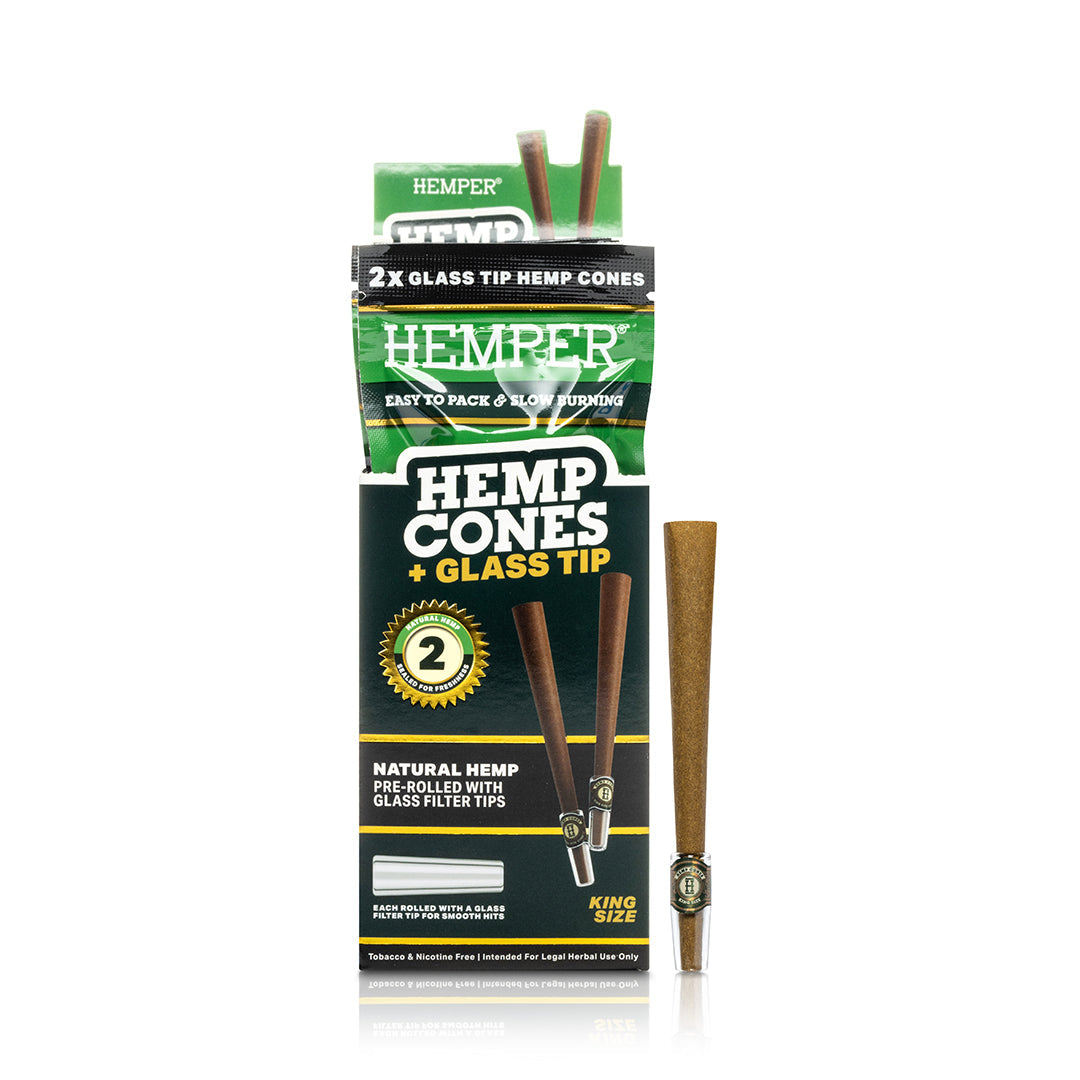 Pre-Rolled King Size Glass Tipped Hemp Cones | 2PK Multiple Flavors Available