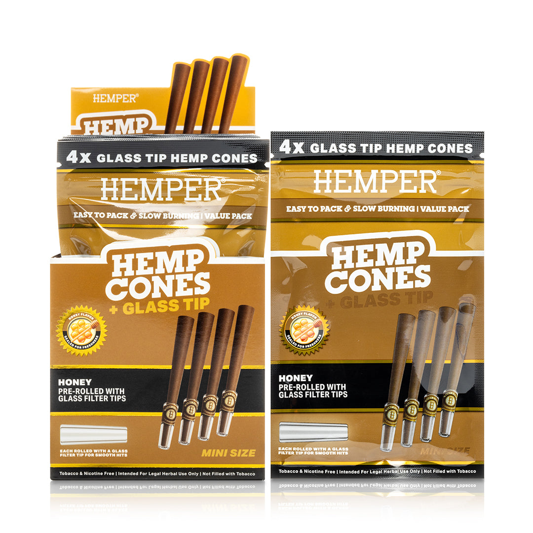 Pre-Rolled 4PK Mini Size Glass Tipped Hemp Cones | 12ct Display Multiple Flavors Available