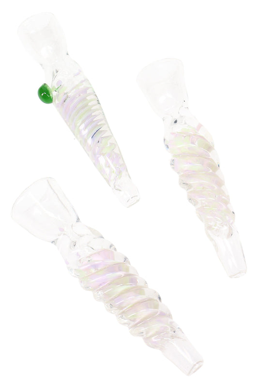 Clear Twisted Frit Glass Chillum “Aurora Twist” – 3.5″