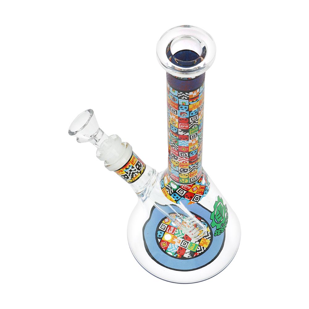 SeshGear Icon Blocks Pattern Beaker Glass Water Pipe - 10" / 14mm F / Colors Vary