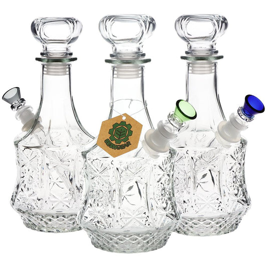 SeshGear Vintage Decanter Style Glass Water Pipe - 10" / 14mm F / Sun Flower / Colors Vary