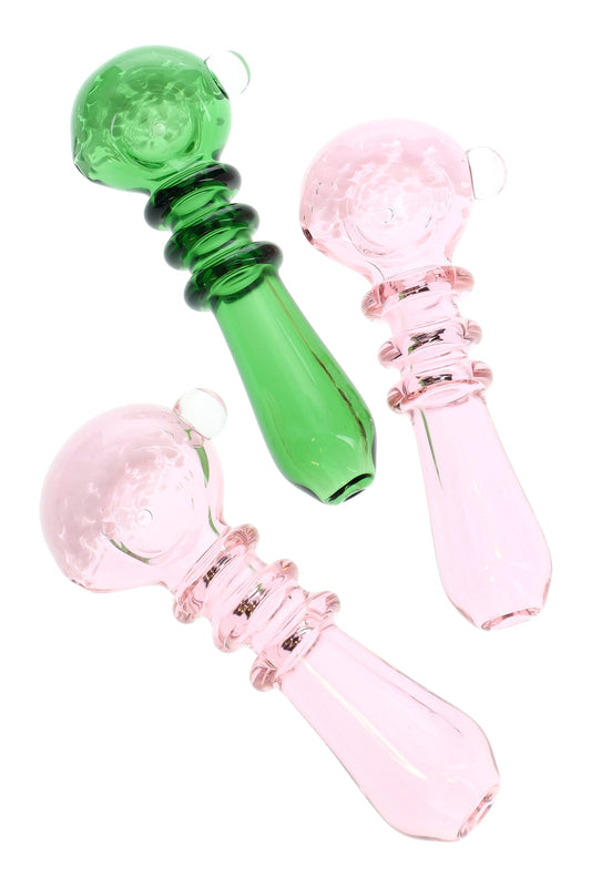 Colored Rings White Frit Glass Pipe “Candy Columns” – 4½″ – Assorted Colors