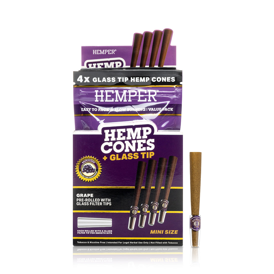Pre-Rolled Mini Size Glass Tipped Hemp Cones | 4PK Multiple Flavors Available
