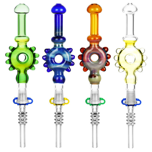 Studded Donut Dab Straw - 7.5" / Colors Vary Quartz & Titanium Options