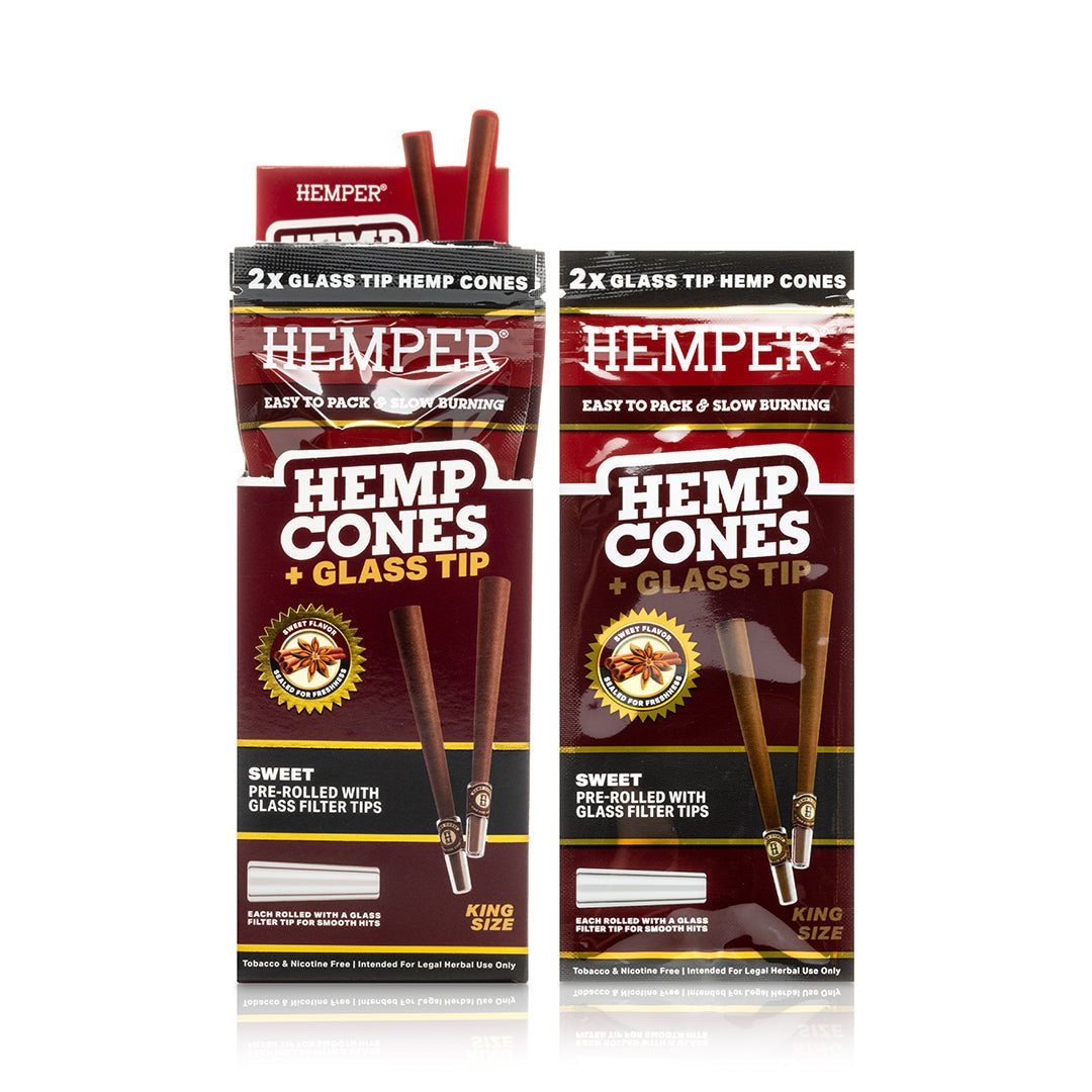 Pre-Rolled 2PK King Size Glass Tipped Hemp Cones| 12ct Display Multiple Flavors Available