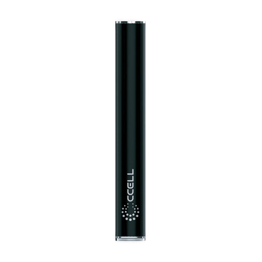 The CCELL M4 510-thread battery in a sleek Black finish. The image showcases the ultra-slim pen profile, the universal 510 connection at the top, and the clean, button-free stainless steel body.