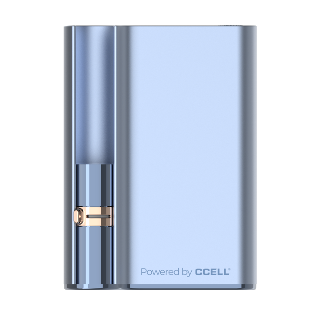 The CCELL Palm Pro in a Blue finish, illustrating the "palm-sized" form factor and the high-grade aluminum construction that balances durability with a lightweight feel.