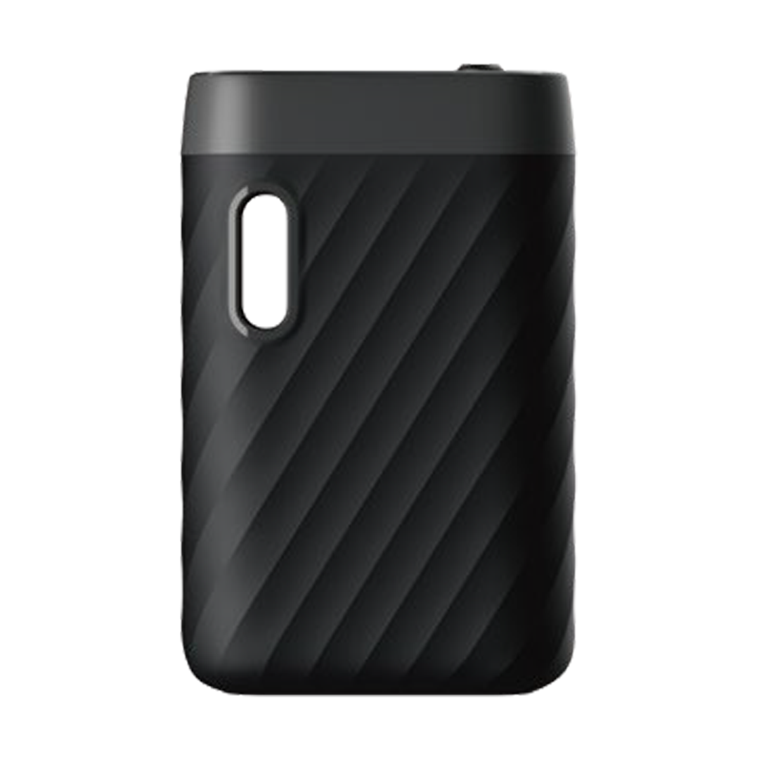 A front-facing vertical shot of the CCELL Sandwave 510 Battery in Midnight Black. The image highlights the device's signature "wave" textured grip and matte black finish. Visible are the vertical oil viewing window and the sleek, compact box-mod style frame designed for 510 thread cartridges.