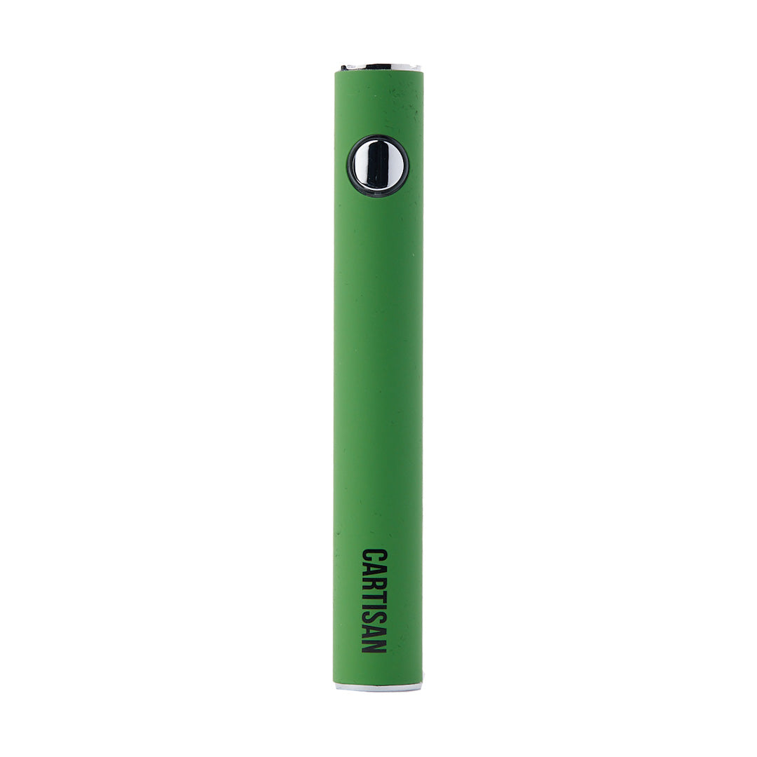Cartisan Button VV 900 Dual Charge 510 Battery in Neon Green, featuring three precision voltage modes and universal 510-thread compatibility.