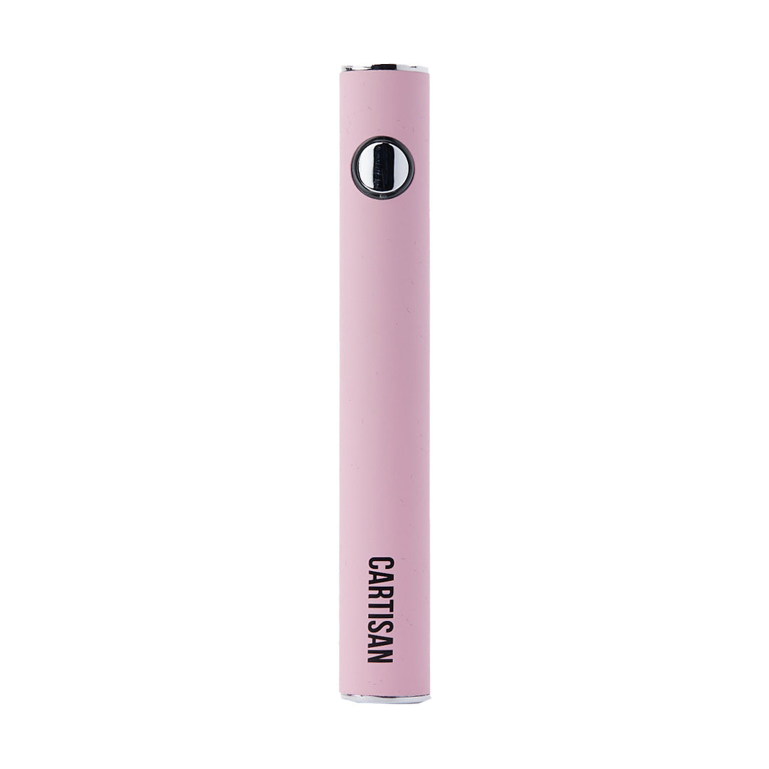 Cartisan Button VV 900 Dual Charge 510 Battery in Matte Pink, featuring unique USB-C and Lightning dual charging and a high-capacity 900mAh design.