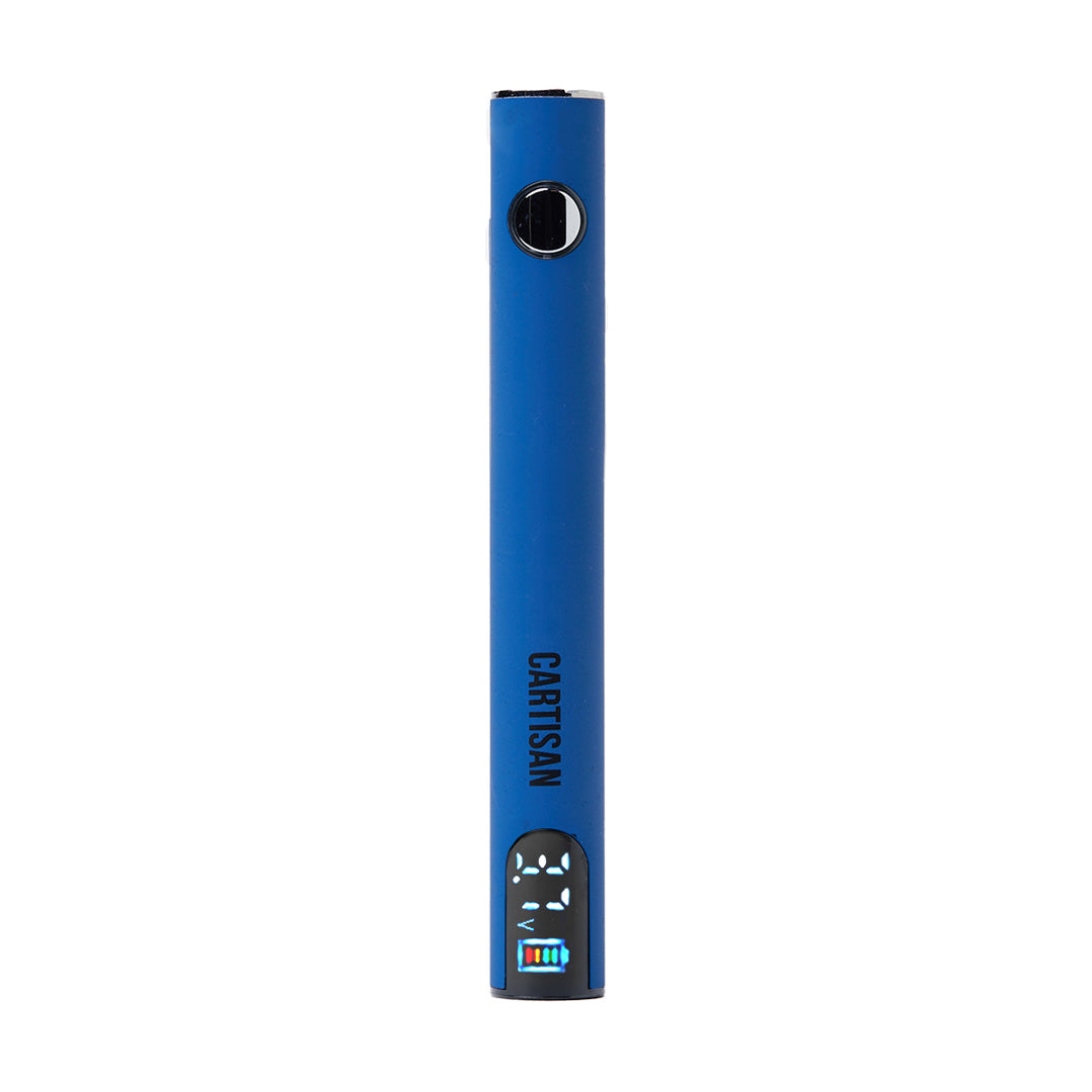 Cartisan Pro Pen NEO 900 in Royal Blue, illustrating the high-definition digital interface and ergonomic button placement for easy voltage adjustment.
