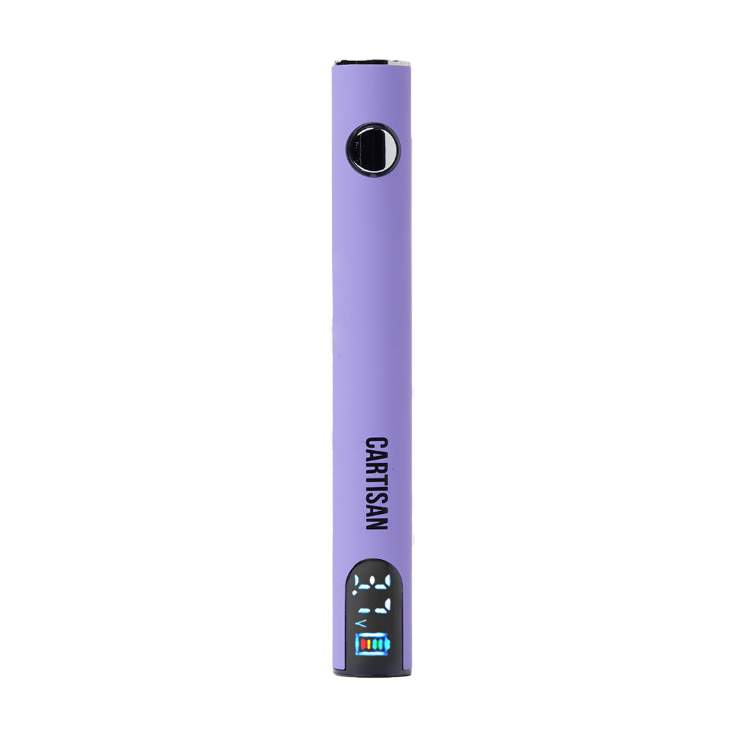 Cartisan Pro Pen NEO 900 in Matte Purple, highlighting the sleek, slim-pen design and the color battery life indicator on the LCD display.