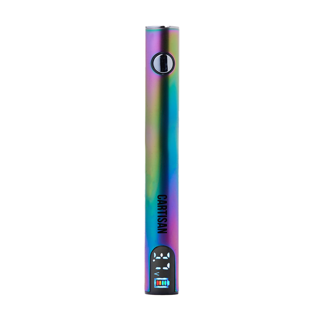 Cartisan Pro Pen NEO 900 in Rainbow (Neo-Chrome) finish, showcasing the vibrant color digital screen and standard 510-thread connection.