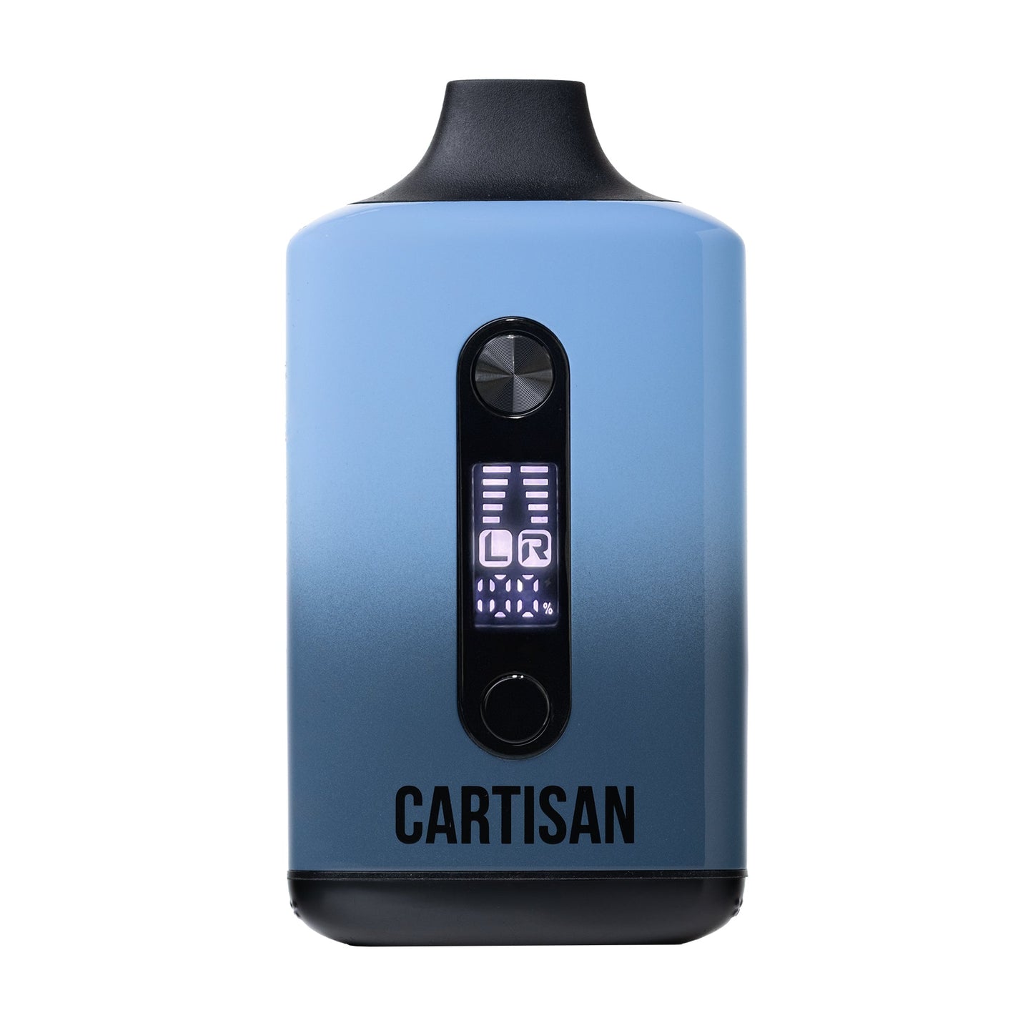 Blue gradient Cartisan Veil Bar Duo hidden vape battery, featuring a dual-cart 510 thread connection and a clear digital battery life indicator.