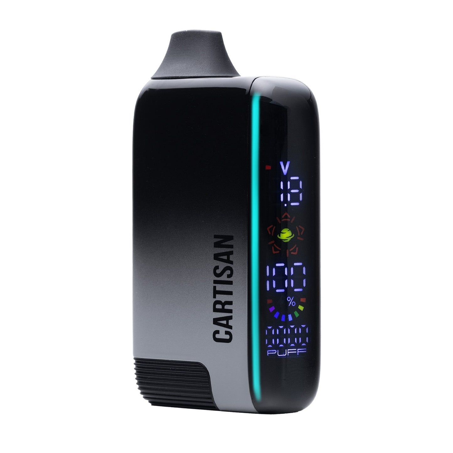 Cartisan Veil Bar Pro EVO in Charcoal (Grey), showcasing the sophisticated grey aesthetic and the active LED screen indicating the 510-thread connection status.