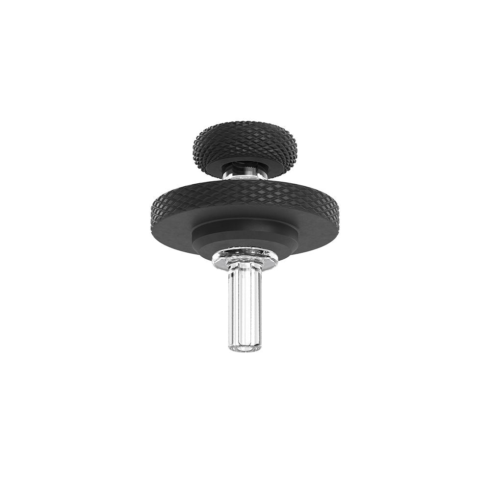 A detailed close-up studio product shot featuring the Dr. Dabber Switch²™ directional glass carb cap assembly. The image captures the transparent glass construction, seal rings, and airflow directional nozzle engineered to control air circulation over the induction heating chamber.