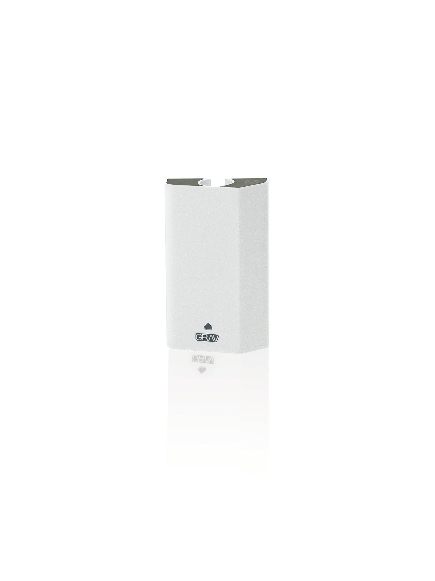 GRAV® Gem-in-Eye 510 battery in White, featuring a unique trapezoid shape and rubberized finish for a comfortable, non-slip grip.
