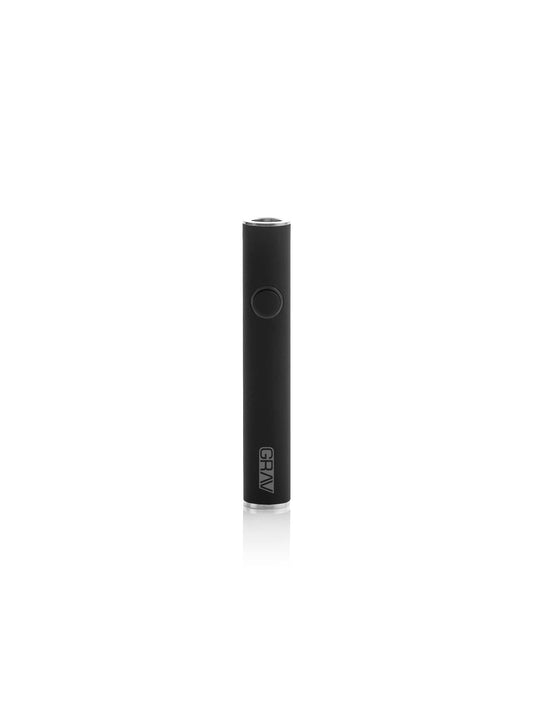 A front-profile view of the GRAV® Micro-Pen Battery in Matte Black. This discreet and stylish 510 battery is shown against a clean white background, highlighting its smooth, non-reflective finish and compact design, ideal for portable vaping.