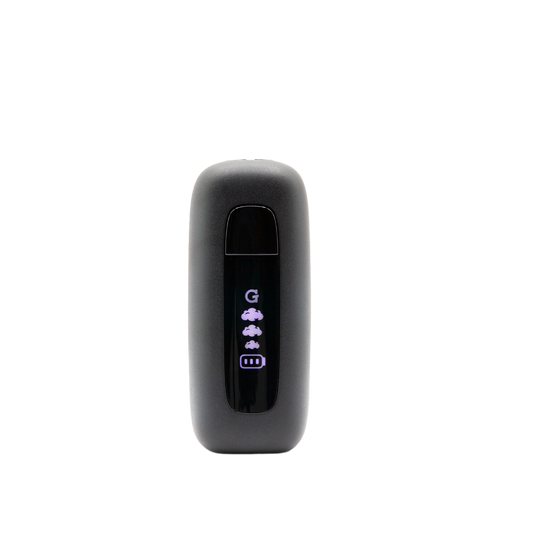 Front view of the G Pen 510 Original battery in matte black featuring an active digital display showing voltage settings and battery level.