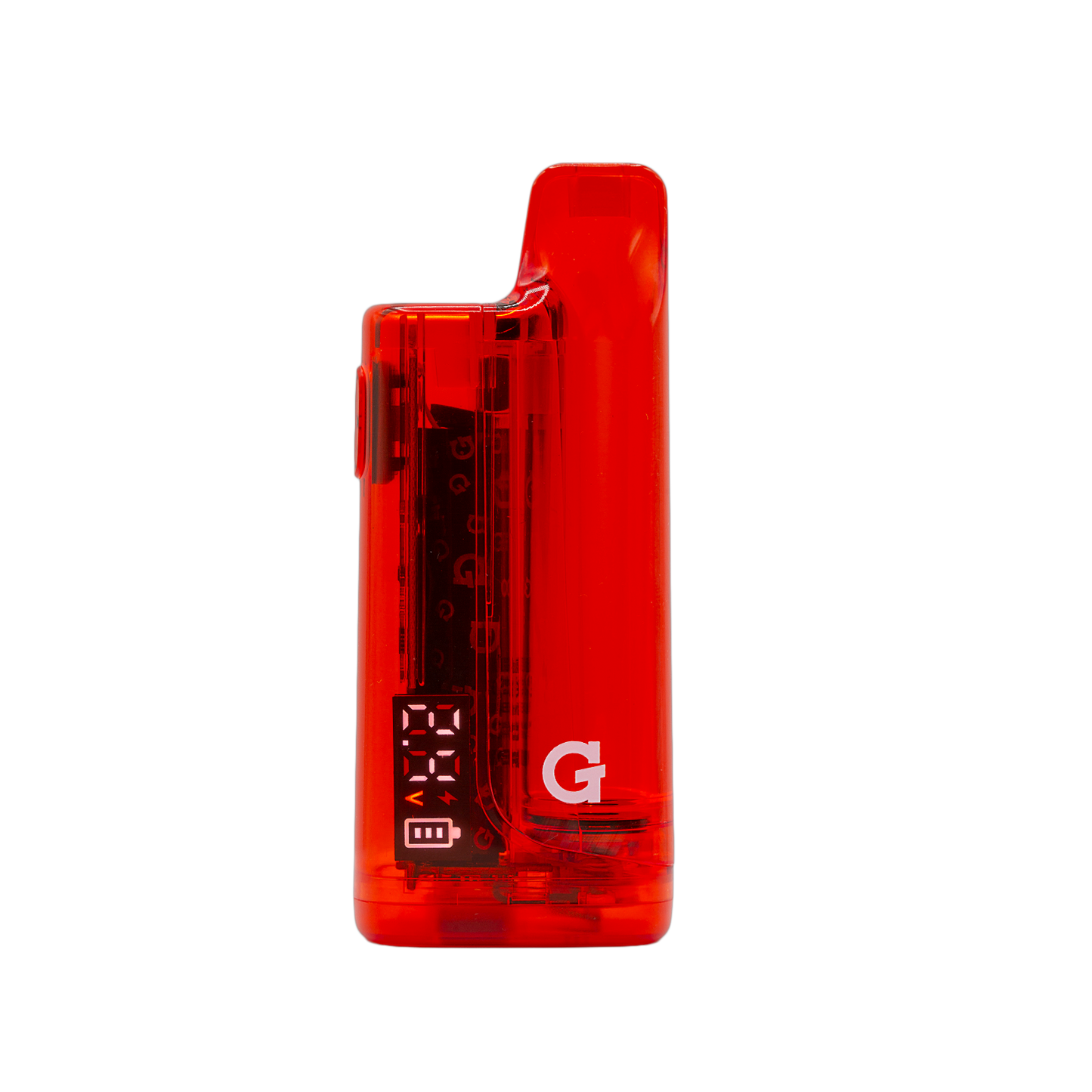 G Pen Hydout 510 Battery in Red Translucent finish with an active digital display showing current voltage settings.